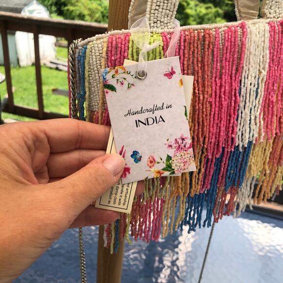 Beaded Multicolor Cream Fringe Bag Viral Beaded Statement Bag Marshall's NWT - Picture 5 of 6